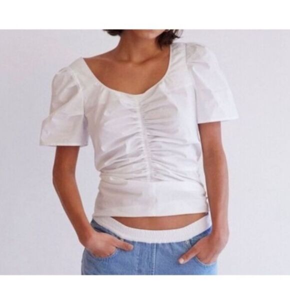 Thakoon Tops - Thakoon Ruched open back top white short sleeve NWT SIZE 8